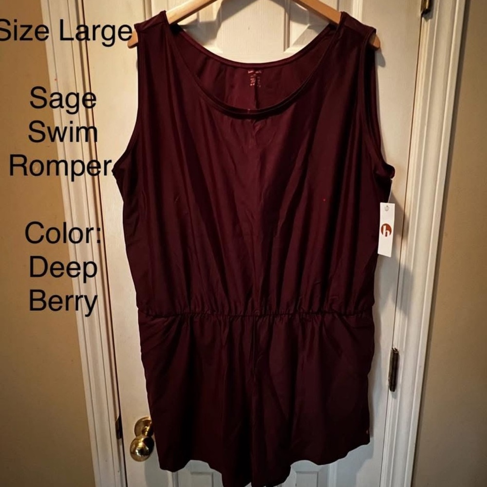 HONEY MARK Sage Swim Romper- Deep Berry- NWT